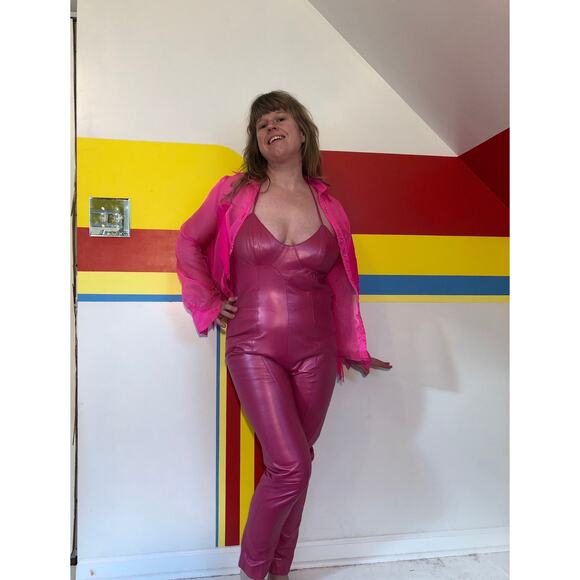 Y2K 2000 vintage north beach leather pink jumpsuit barbiecore sz s